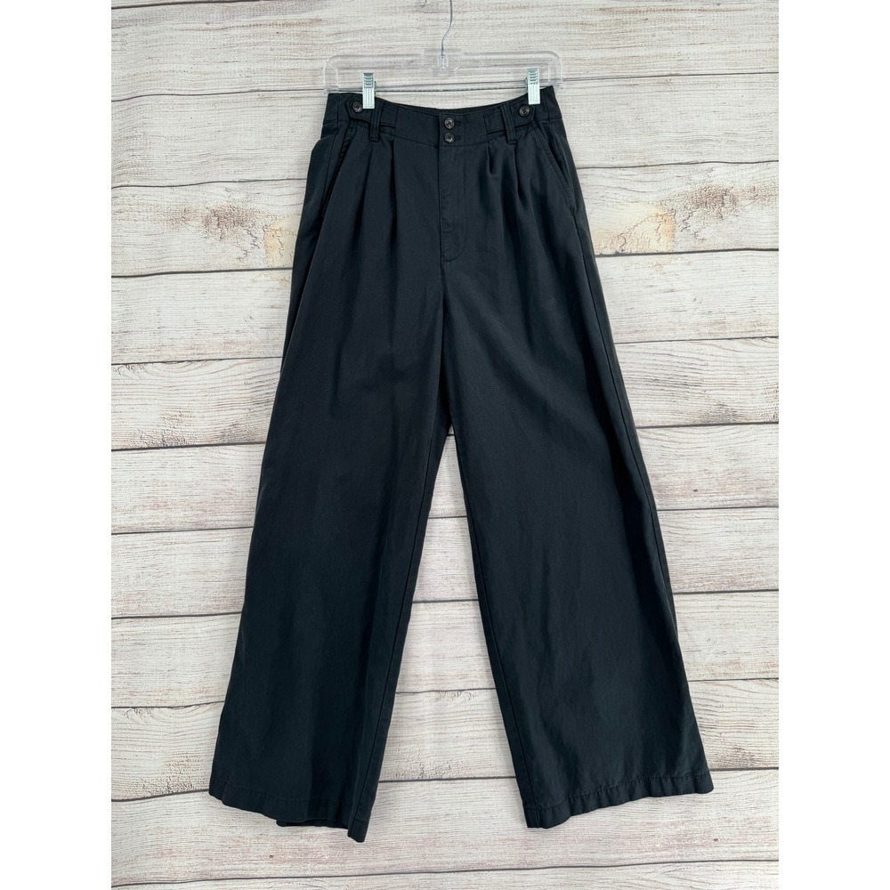 Madewell Wide Leg Pants Women 2 Black Pleated Linen Blend NG521